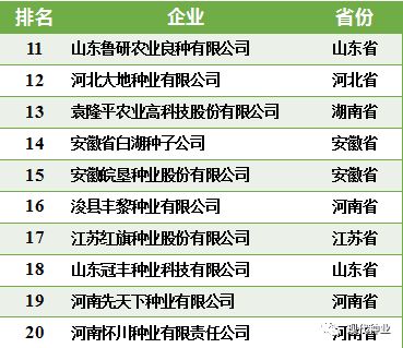 全国20强种业企业 引领技术创新与推广服务